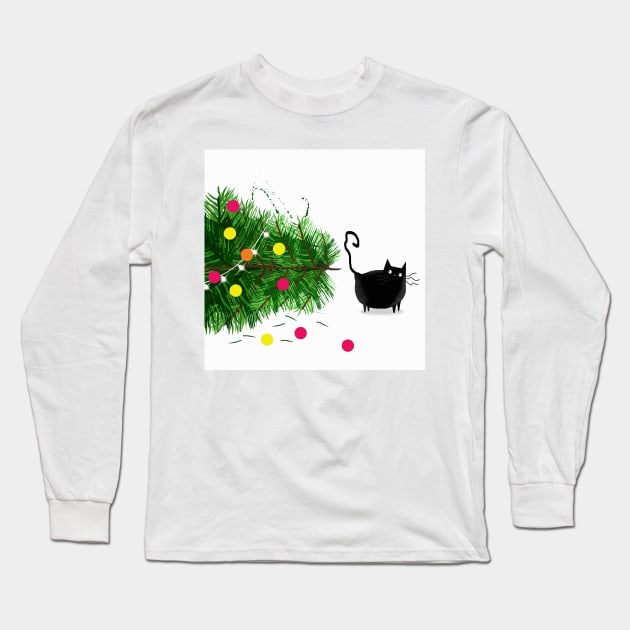 Black Cat Christmas Long Sleeve T-Shirt by Scratch